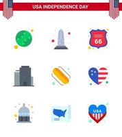 Happy Independence Day Pack of 9 Flats Signs and Symbols for hotdog american washington office american Editable USA Day Vector Design Elements