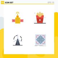Set of 4 Vector Flat Icons on Grid for gps green drink french fries windmill Editable Vector Design Elements