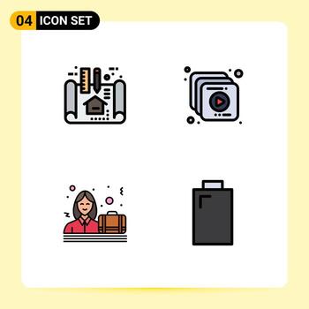 4 User Interface Filledline Flat Color Pack of modern Signs and Symbols of apartment case scheme video battery Editable Vector Design Elements