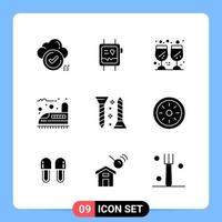 9 Solid Black Icon Pack Glyph Symbols for Mobile Apps isolated on white background 9 Icons Set vector