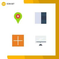 Set of 4 Vector Flat Icons on Grid for add plus map add monitor Editable Vector Design Elements