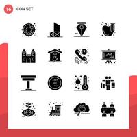 Pack of 16 Universal Glyph Icons for Print Media on White Background vector