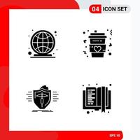 Creative Set of 4 Universal Glyph Icons isolated on White Background vector
