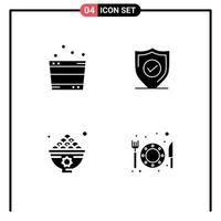 Modern Set of 4 Solid Glyphs and symbols such as bucket food spa security lunch Editable Vector Design Elements