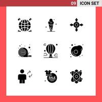 Solid Glyph Pack of 9 Universal Symbols of egg sky measuring mountain balloon Editable Vector Design Elements