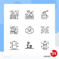 paquete moderno de 9 símbolos de contorno de línea de iconos aislados en fondo blanco para el diseño de sitios web vector