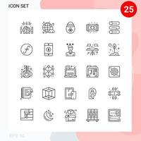paquete vectorial de 25 iconos en estilo de línea paquete de contorno creativo aislado en fondo blanco para web y móvil vector