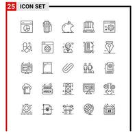 Set of 25 Modern UI Icons Symbols Signs for browser physics machine pendulum intellect Editable Vector Design Elements