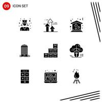 9 Solid Glyph concept for Websites Mobile and Apps boxes space home tower building Editable Vector Design Elements