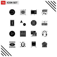 Solid Glyph Pack of 16 Universal Symbols of wireless cell money bluetooth programming Editable Vector Design Elements