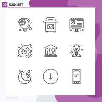 User Interface Pack of 9 Basic Outlines of innovation creativity billboard mony bank Editable Vector Design Elements