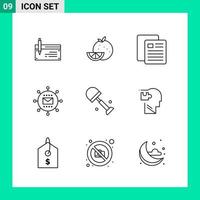 paquete de 9 iconos de estilo de línea establece símbolos de esquema para imprimir signos creativos aislados en fondo blanco 9 conjunto de iconos vector