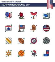 USA Happy Independence DayPictogram Set of 16 Simple Flat Filled Lines of date american food usa states Editable USA Day Vector Design Elements