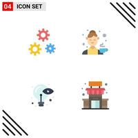 Mobile Interface Flat Icon Set of 4 Pictograms of configuration creative service female eye Editable Vector Design Elements