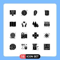 Set of 16 Commercial Solid Glyphs pack for location work task business to do list think Editable Vector Design Elements