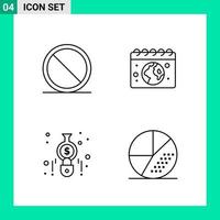 paquete de 4 iconos de estilo de línea establece símbolos de esquema para imprimir signos creativos aislados en fondo blanco 4 conjunto de iconos vector