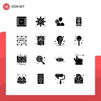 Set of 16 Commercial Solid Glyphs pack for mobile payment mobile work user personal Editable Vector Design Elements