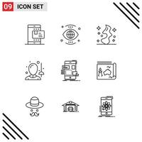 Universal Icon Symbols Group of 9 Modern Outlines of sword fencing view female wish Editable Vector Design Elements