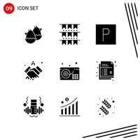 Collection of 9 Vector Icons in solid style Pixle Perfect Glyph Symbols for Web and Mobile Solid Icon Signs on White Background 9 Icons