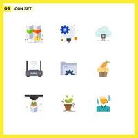 Pictogram Set of 9 Simple Flat Colors of folder gear cloud modem network Editable Vector Design Elements