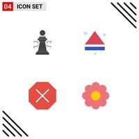 Group of 4 Modern Flat Icons Set for chess delete game multimedia flower Editable Vector Design Elements