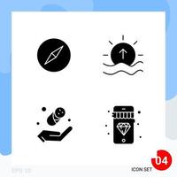 Modern Pack of 4 Icons Solid Glyph Symbols isolated on White Backgound for Website designing vector