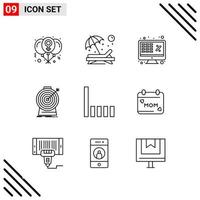 conjunto perfecto de píxeles de iconos de 9 líneas conjunto de iconos de esquema para el diseño de sitios web y la interfaz de aplicaciones móviles vector