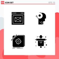 Collection of 4 Vector Icons in solid style Modern Glyph Symbols for Web and Mobile Solid Icon Sign Isolated on White Background 4 Icons