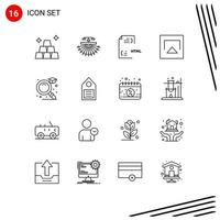 16 User Interface Outline Pack of modern Signs and Symbols of find play coding airplay html Editable Vector Design Elements