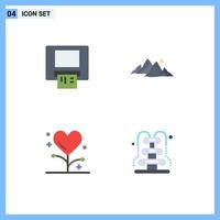 Set of 4 Commercial Flat Icons pack for atm fitness mountain nature health Editable Vector Design Elements