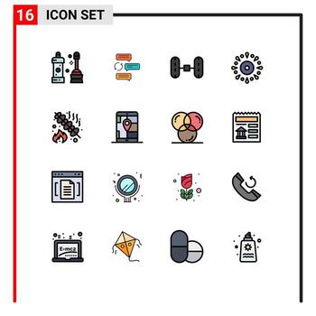 conjunto moderno de 16 líneas llenas de color plano pictograma de elementos de diseño de vector creativo editable de coche de evento de fuegos artificiales de fiesta