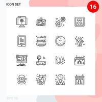 Set of 16 Modern UI Icons Symbols Signs for hardware mobile development machine scale Editable Vector Design Elements