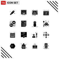 Pictogram Set of 16 Simple Solid Glyphs of designing schedule net calendar storage Editable Vector Design Elements