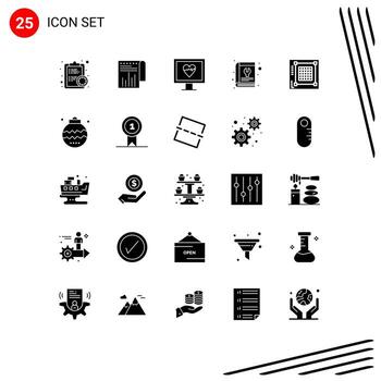 Modern Set of 25 Solid Glyphs and symbols such as grid tool heart service manual Editable Vector Design Elements