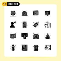 Group of 16 Modern Solid Glyphs Set for password account calender result data Editable Vector Design Elements