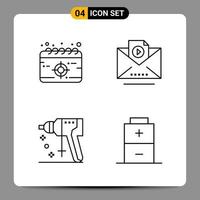 4 Black Icon Pack Outline Symbols Signs for Responsive designs on white background 4 Icons Set vector