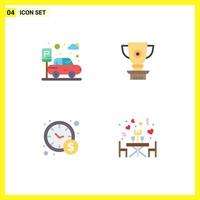 User Interface Pack of 4 Basic Flat Icons of car time management trophy achievement dinner Editable Vector Design Elements