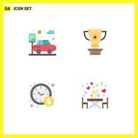 User Interface Pack of 4 Basic Flat Icons of car time management trophy achievement dinner Editable Vector Design Elements