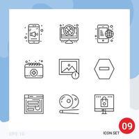 Group of 9 Outlines Signs and Symbols for image medical match calendar internet Editable Vector Design Elements