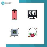 Universal Icon Symbols Group of 4 Modern Filledline Flat Colors of battery socket energy video flower Editable Vector Design Elements