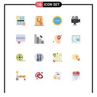 Mobile Interface Flat Color Set of 16 Pictograms of data video package projector camera Editable Pack of Creative Vector Design Elements