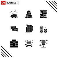 Set of 9 Commercial Solid Glyphs pack for social communication browser bubbles chat Editable Vector Design Elements