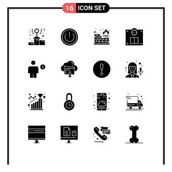 16 glifos sólidos universales establecidos para aplicaciones web y móviles electricidad avatar ui peso piso elementos de diseño vectorial editables vector