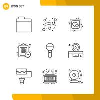 9 Icon Set Line Style Icon Pack Outline Symbols isolated on White Backgound for Responsive Website Designing vector