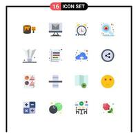 User Interface Pack of 16 Basic Flat Colors of badminton birdie explore alarm clock search apartment Editable Pack of Creative Vector Design Elements