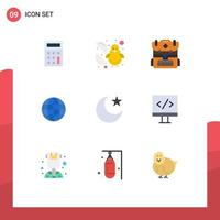 Pictogram Set of 9 Simple Flat Colors of computer star camping moon map Editable Vector Design Elements