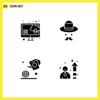 Set of 4 Vector Solid Glyphs on Grid for cloud green avatar fathers efficiency Editable Vector Design Elements