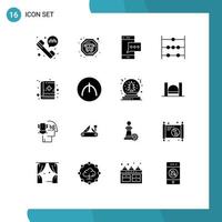 Pack of 16 Modern Solid Glyphs Signs and Symbols for Web Print Media such as currency medical education phone medical book science Editable Vector Design Elements