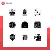 9 Solid Glyph concept for Websites Mobile and Apps historical building target calculating sports focus Editable Vector Design Elements