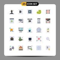 Modern Set of 25 Flat Colors and symbols such as support help movie strip money coin Editable Vector Design Elements